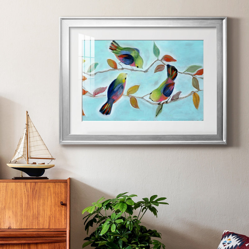 Bitty Birds I - peinture encadrée, H 26,5 po x l 36,5 po x P 1,5 po, Argent