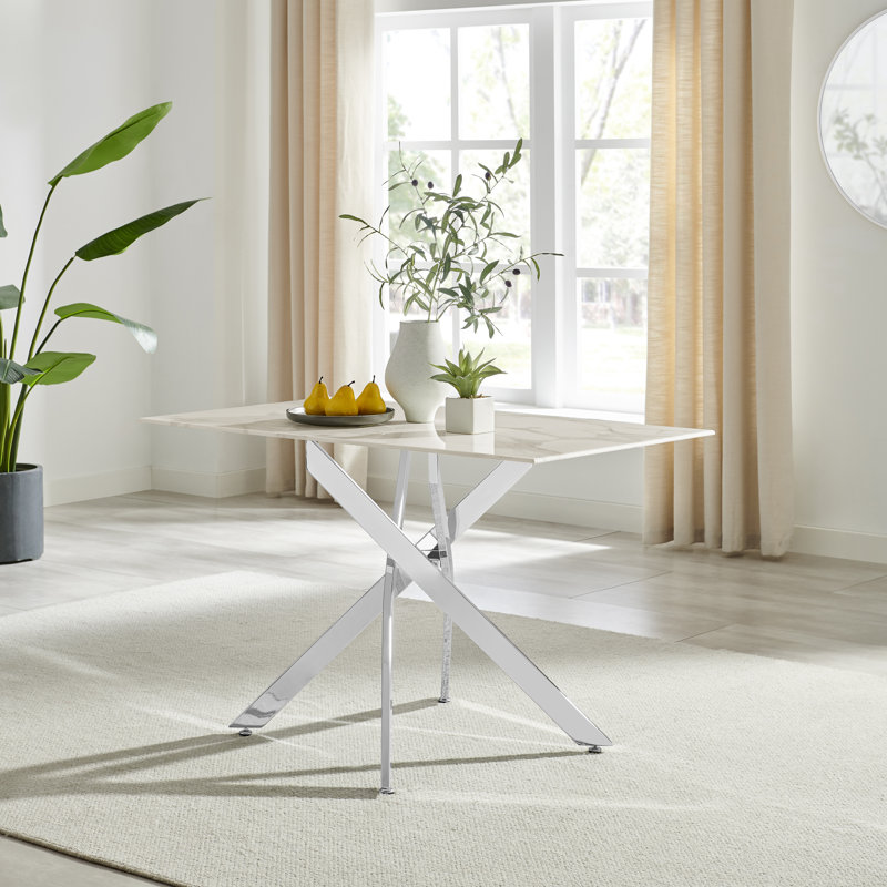 Table de salle à manger Chanden, Blanc, Argent argent
