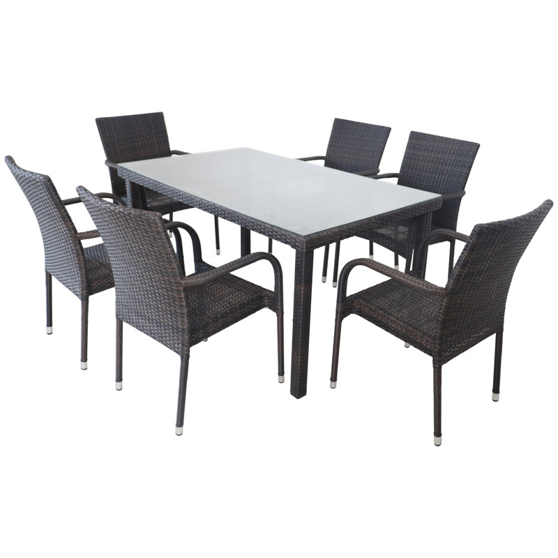 Ensemble repas d'extérieur en résine tressée 7 pièces 7 pièces, Brun