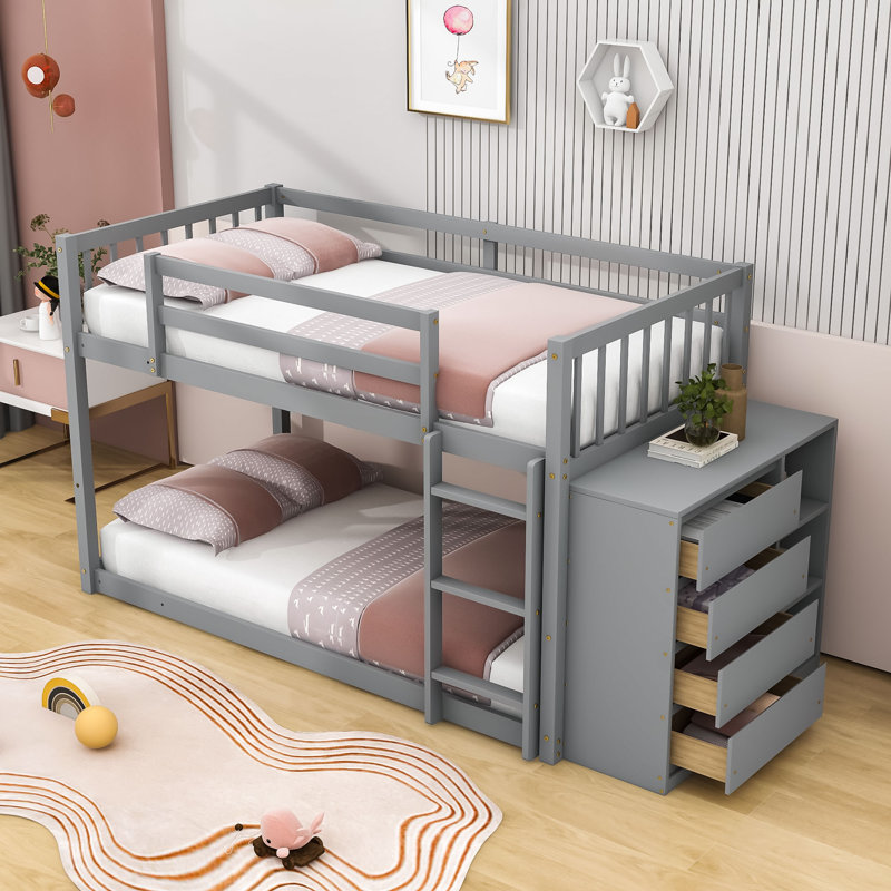 Farschid Kids Bunk Bed with Drawers, Gray, Twin