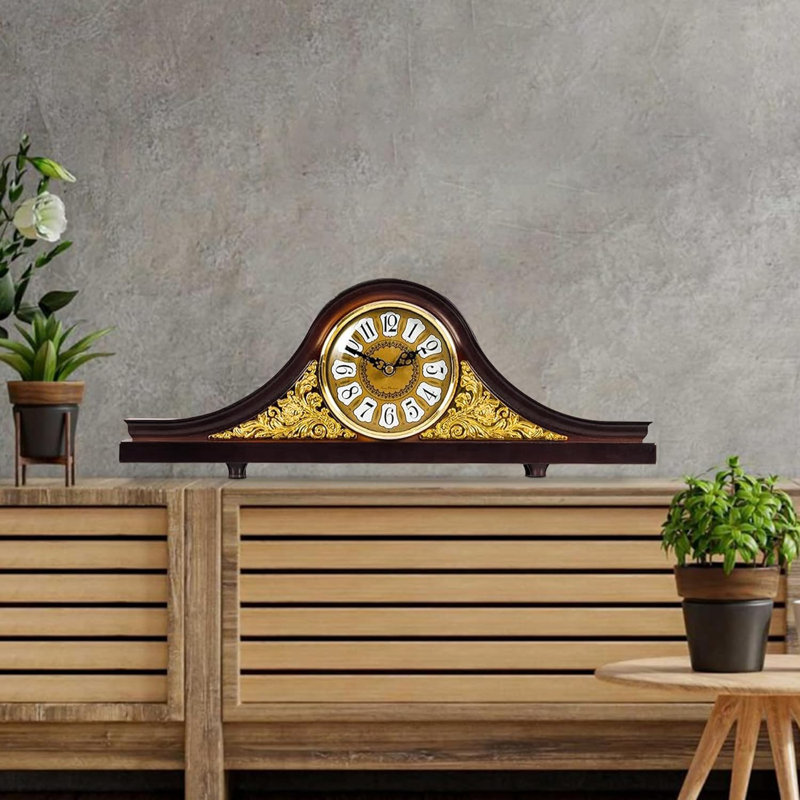 Analog Electric Tabletop Clock Brown Wood