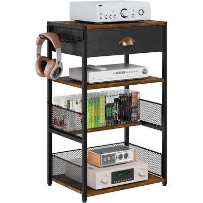 4-Tier AV Media Stand With Drawer, Video Game Console Shelf With 2 Hooks, Audio Rack Tower Perfect For/Xbox/ PS5/Switch/Game Consoles/DVD/Record Playe -  17 Stories, E0BC0C26D7FB4A479C5D6C24C38720AA
