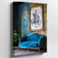 Toile dans un intérieur captivant, un canapé capitonné bleu classique avec art mural-1307857729