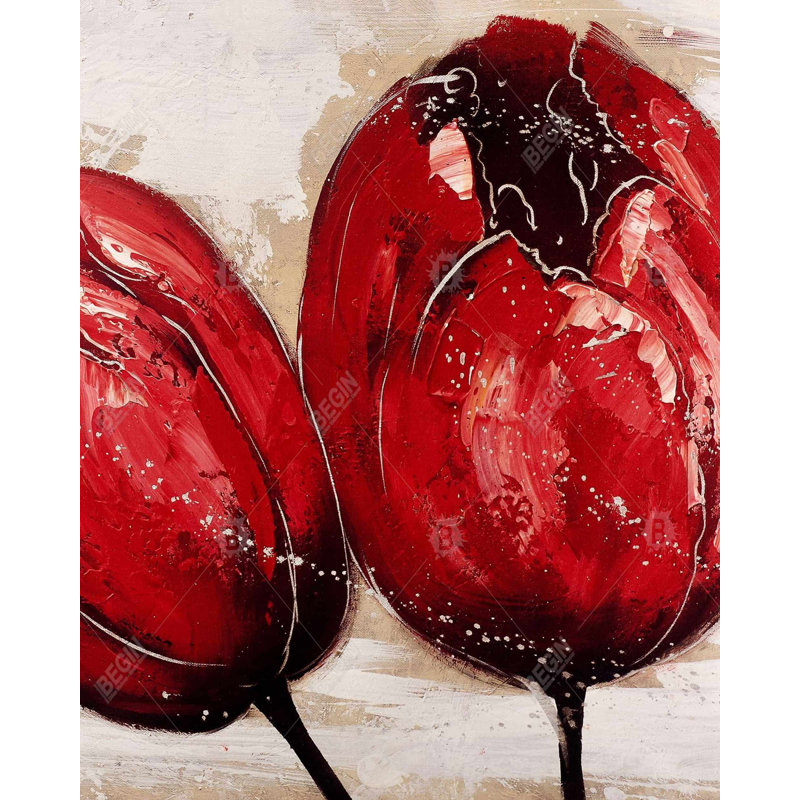 Two Red Tulips Print On Canvas