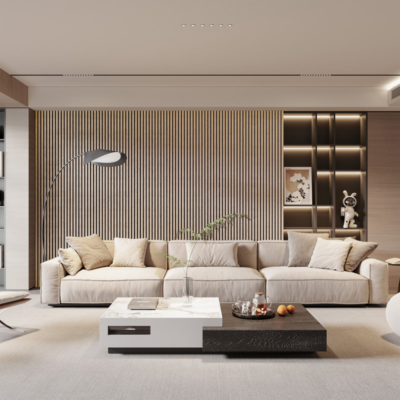  2 PCS x 106"L x 20.5"W Acoustic Slat Wall Panels, Eco-Wood Look for Home/Office Wall & Ceiling, Walnut