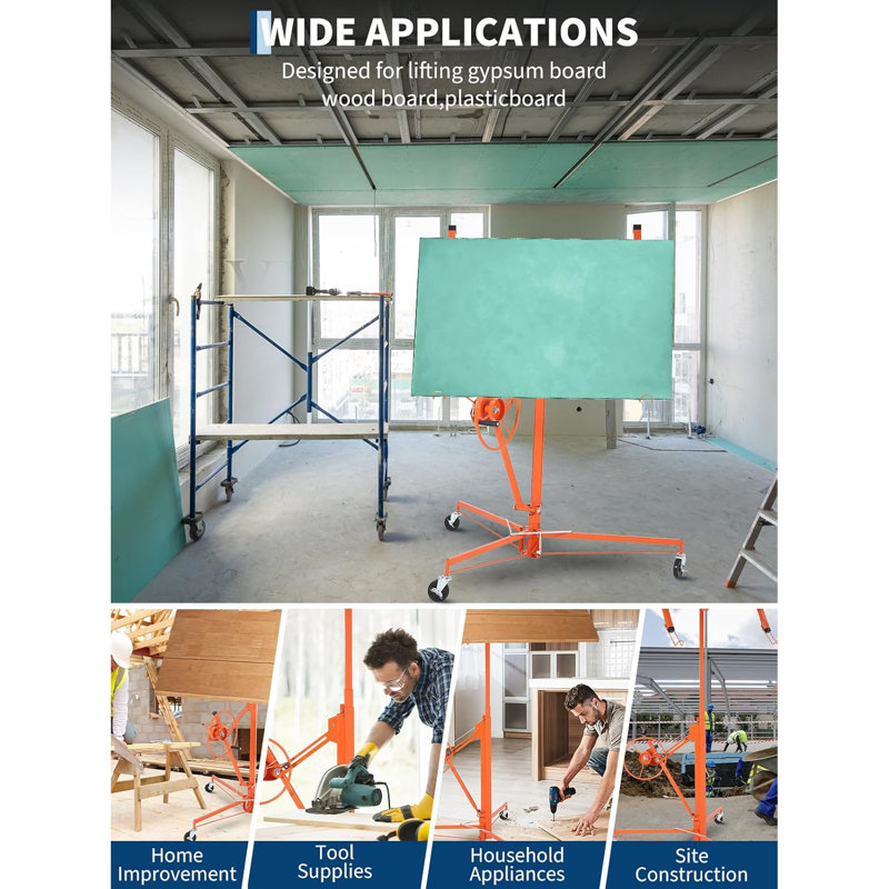 Élévateur de panneau de gypse robuste de 16 pi avec bras télescopique réglable, vérin de cloison sèche à roulettes d'une capacité de 150 lb avec roues verrouillables
