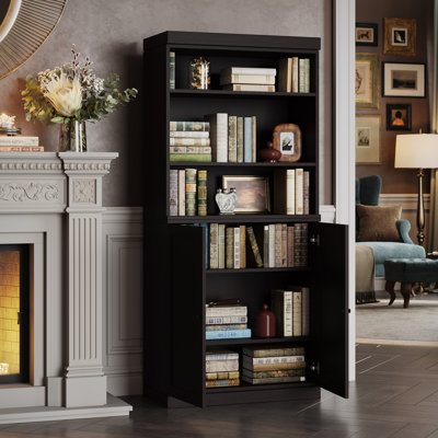 Palace Imports Premium 100% Solid European Oak 6-Shelf Modular Bookcase with 2 Shaker Doors – 32" Wide, 71.5" Tall