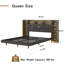 Floating Queen Bed Frame With LED Light And Bookcase Storage Headboard Queen Size Upholstered Platform Bed With Charging Station ,No Box Spring Needed,Easy Assembly, Black+Rustic