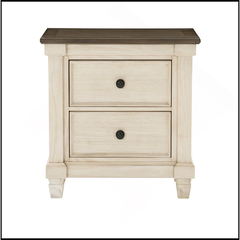 Transitional Rustic Style 1Pc Nightstand Of 2X Drawers Antique White And Rosy Brown Bedroom Furniture