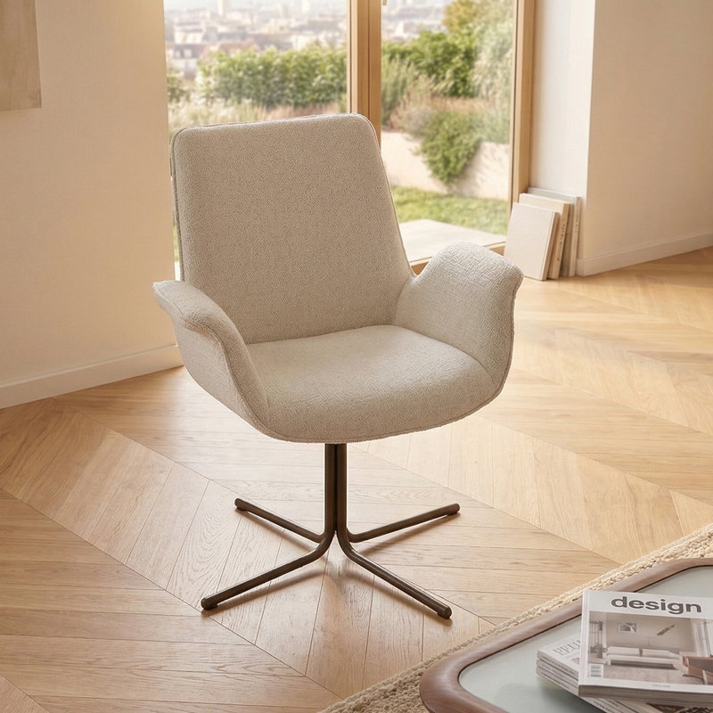 48cm H Boucle Upholstered Metal Armchair, Copper, White