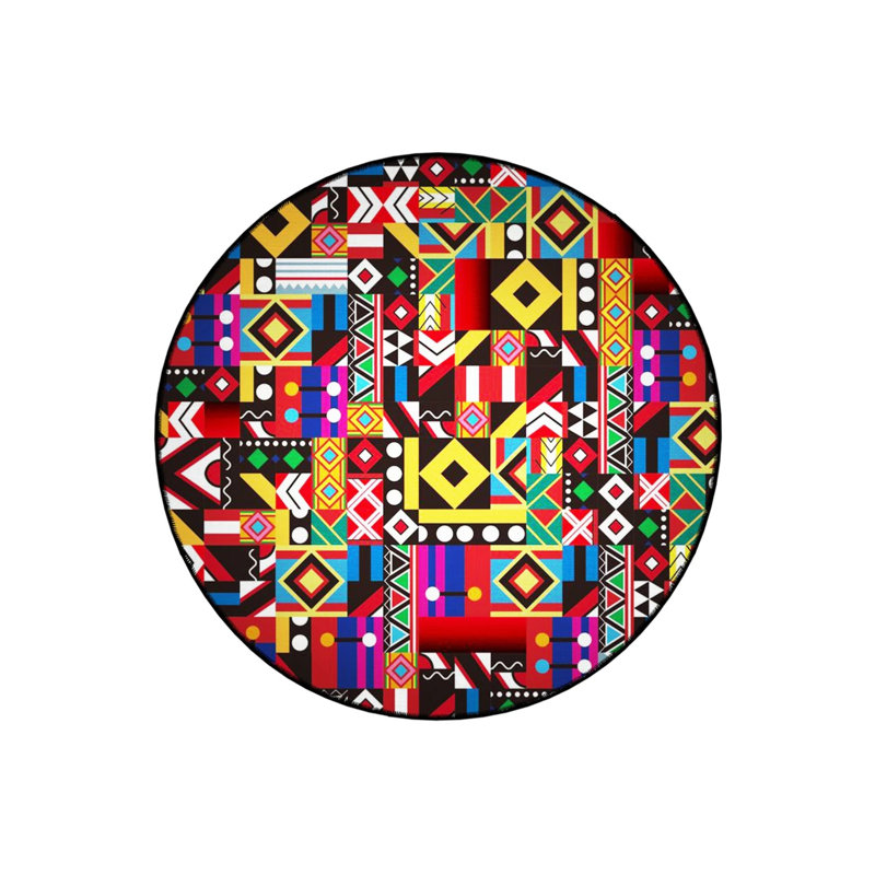 Multicolored Geometric Shapes Detailed Woven Base Modern Decorative Carpet, Round 2'8"