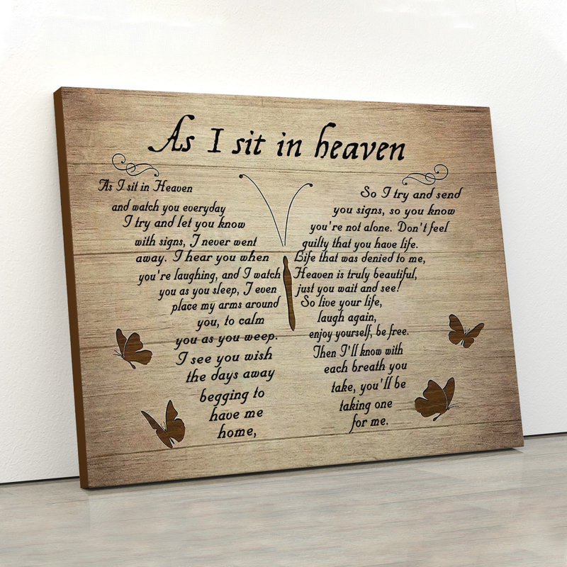 Butterflies - I Sit In Heaven And Watch You Everyday Gallery Wrapped Canvas - For Memorial Decor, Brown And Beige Home Decor