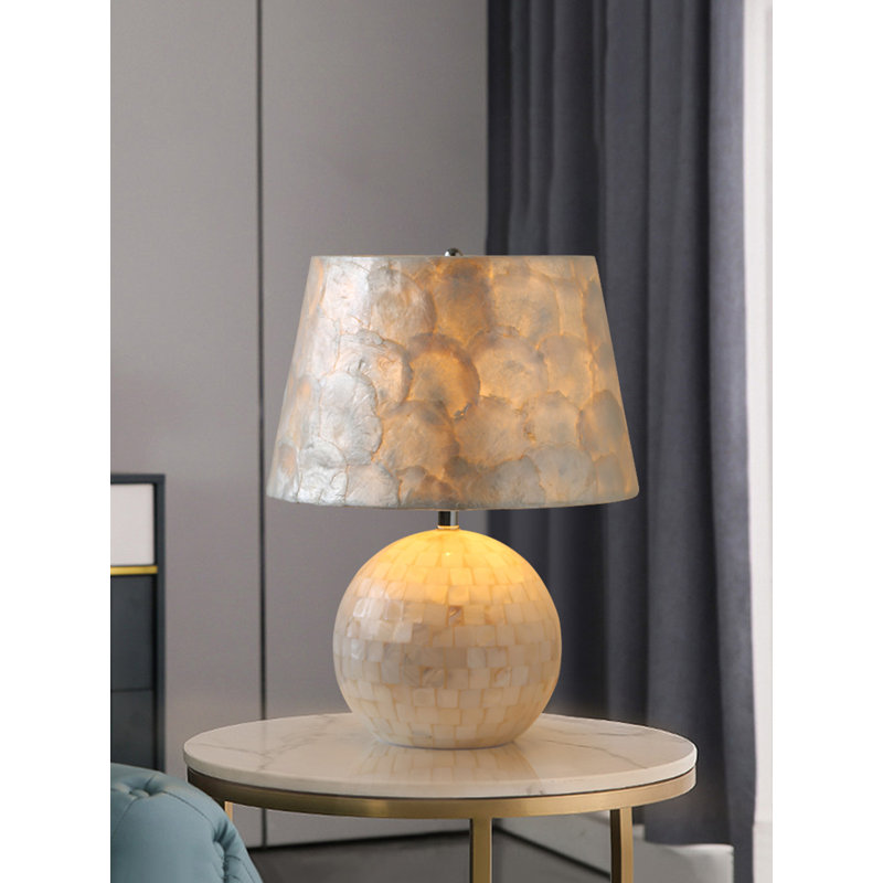 Luxury-Style American-Style Shell-Piece Fabric Lampshade Table Lamp, 18.5" H x 12.6" W x 9.84" D