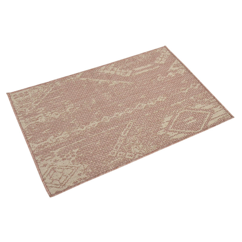 Bomer Geometric Machine Woven Rectangle Polypropylene Indoor / Outdoor Area Rug in Pink, Rectangle 6'1" x 9'