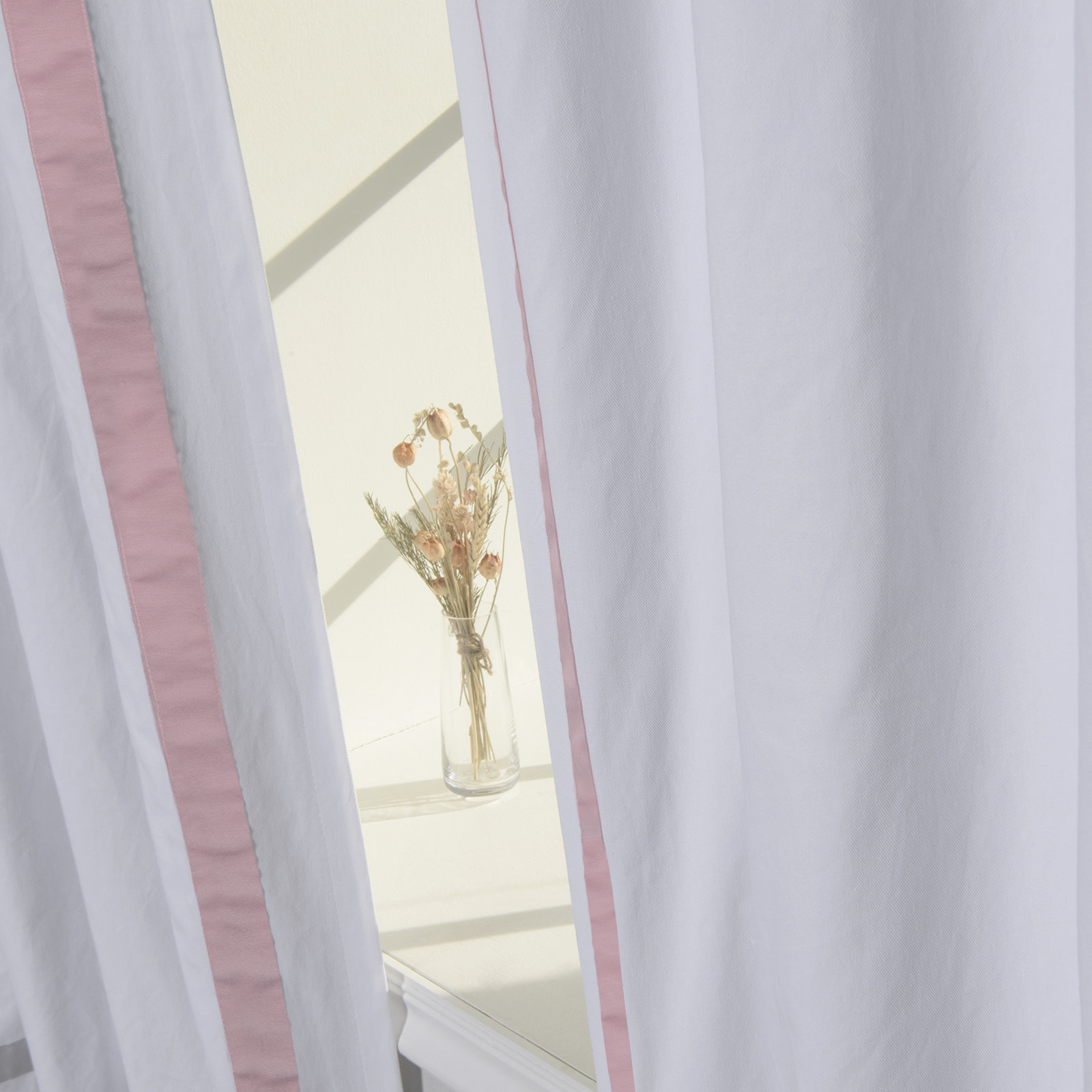 Nico Blackout Cotton Curtain, White/Pink