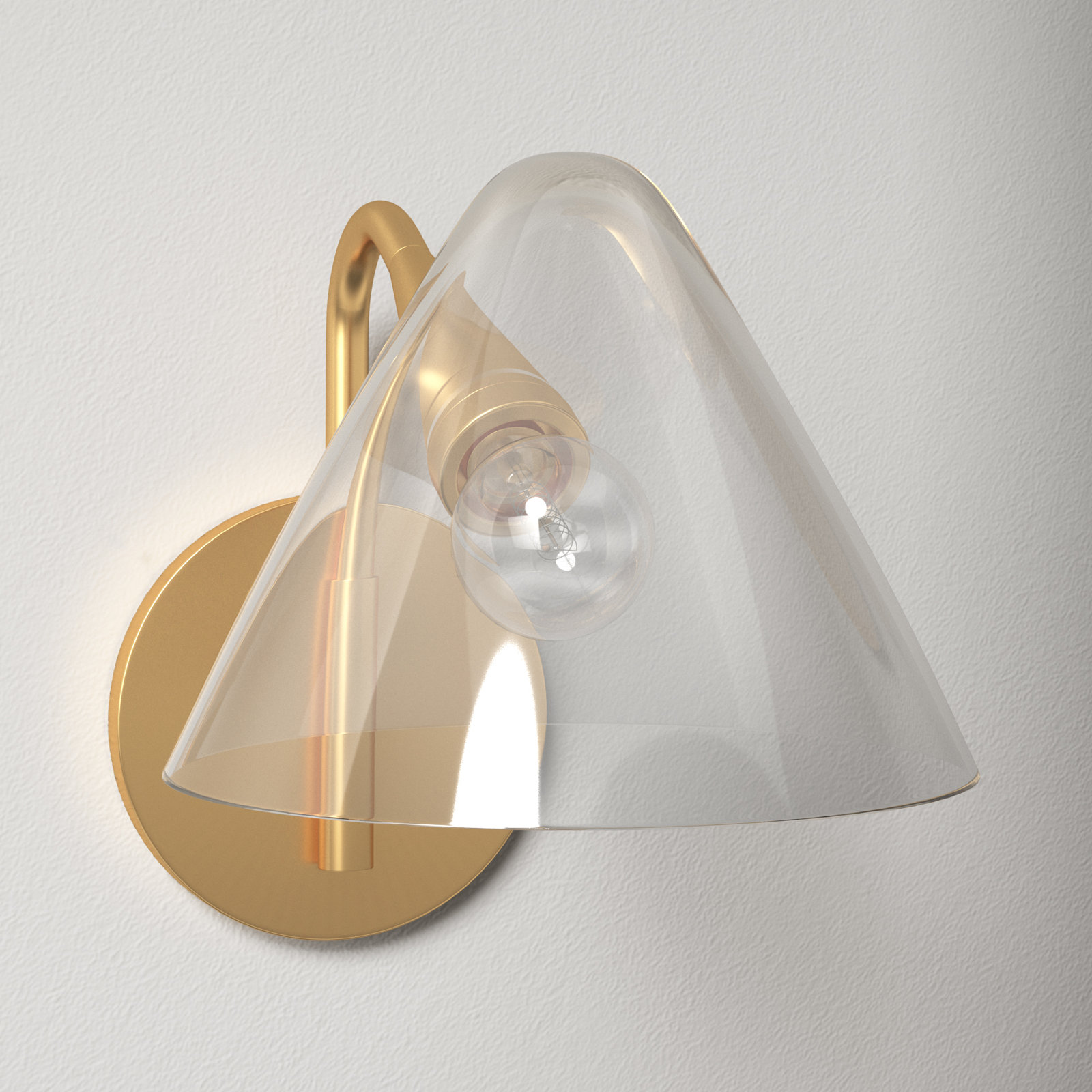 Kilby Single Light Glass Dimmable Armed Sconce, Aged Brass