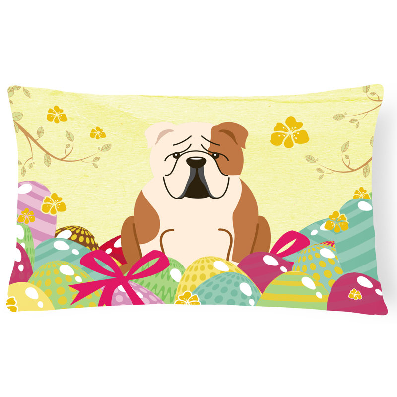 Coussin bouledogue anglais de pâques œufs, Fauve / blanc