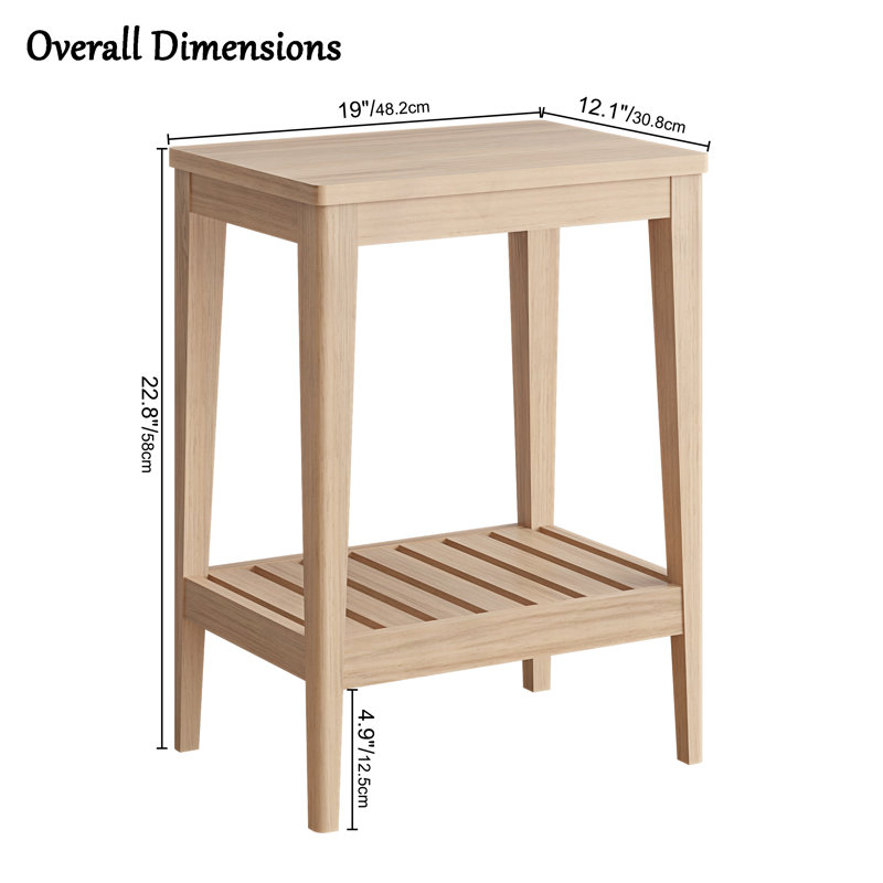 Table de bout à 2 niveaux de 19 po avec tablette de rangement inférieure et finition grain de bois naturel