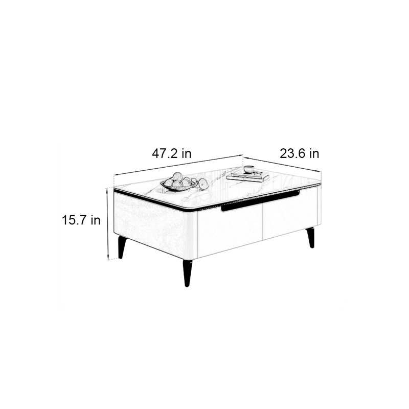 Cream wind rectangular rock slab coffee table, 15.7" H x 47.2" L x 23.6" W, Black/Off White