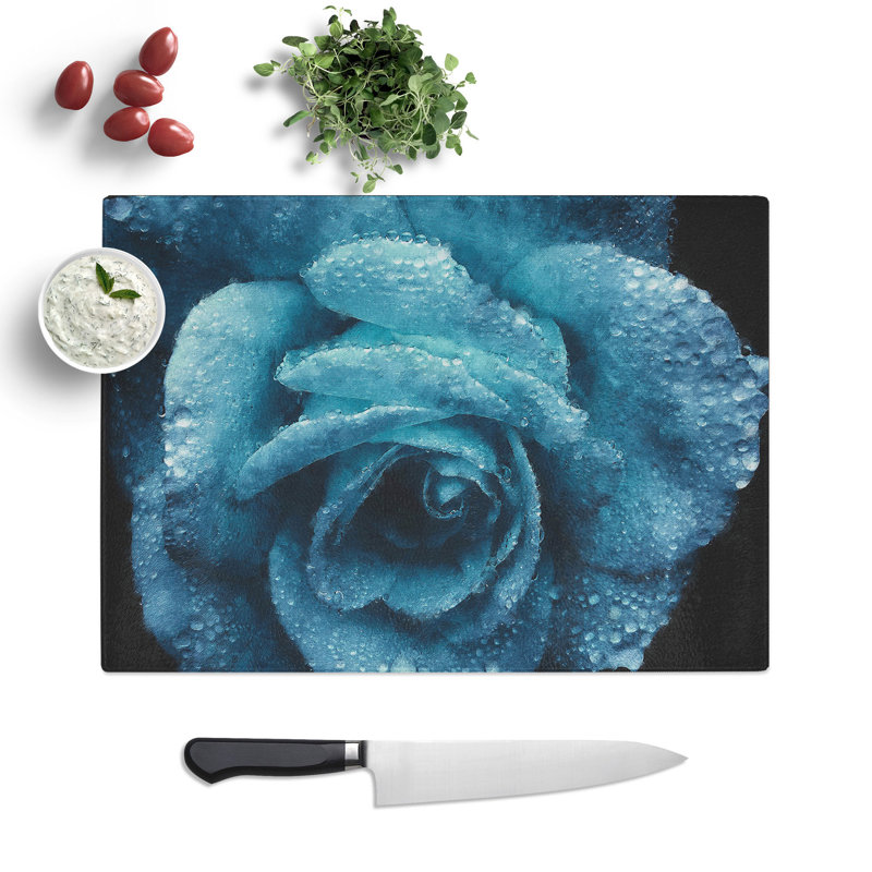 Blue Rose Flower Vol.1 Painting Chopping Board, 0.4cm H x 20cm W x 29cm L