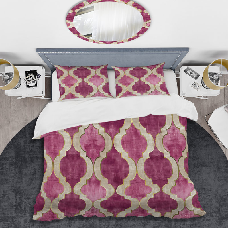 Ensemble de housse de couette Magenta Quatrefoil Glam III - Transitional, Housse de couette simple et deux taies décorative