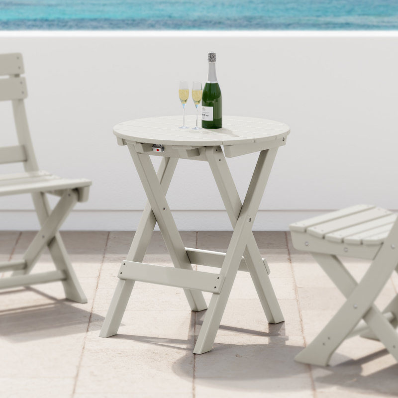 Round Patio Dining Folding Table, Beige