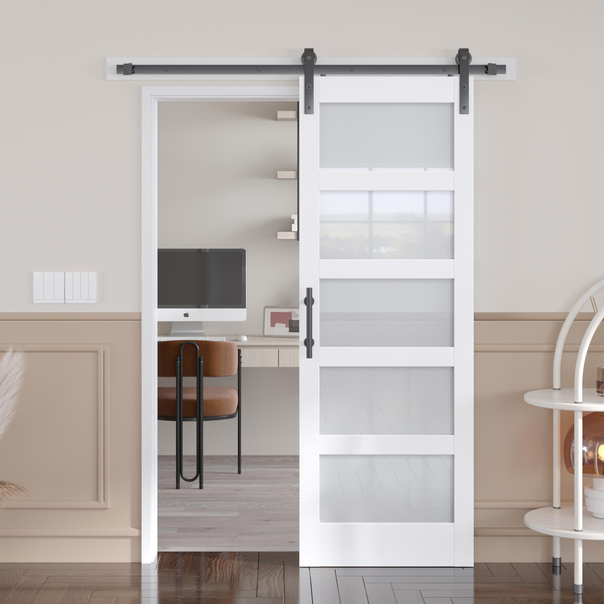 TREEBLING Glass Manufactured Wood PVC Barn Door with Installation