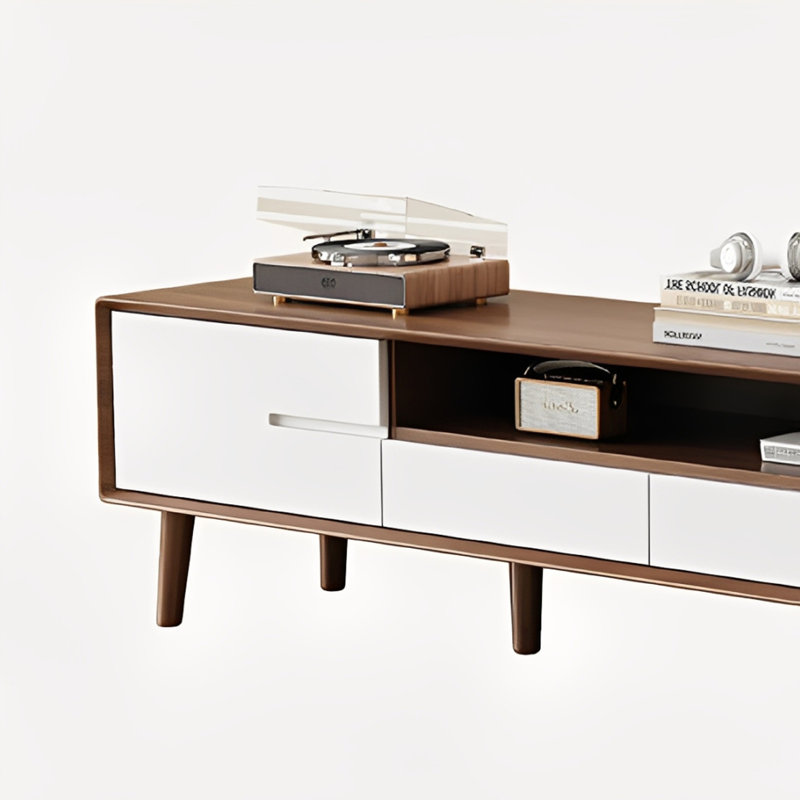 Meuble télé de luxe moderne et rétro, Brun noisette / blanc, H 16,77 po x L 70,86 po x l 13,38 po