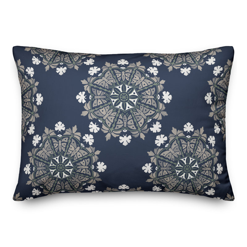 Amsden Outdoor Reversible Throw Pillow, Navy, Floral 2