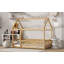Lit simple en bois avec structure de toit et garde-corps, finition naturelle pour chambre d'enfant-309242035-309242032
