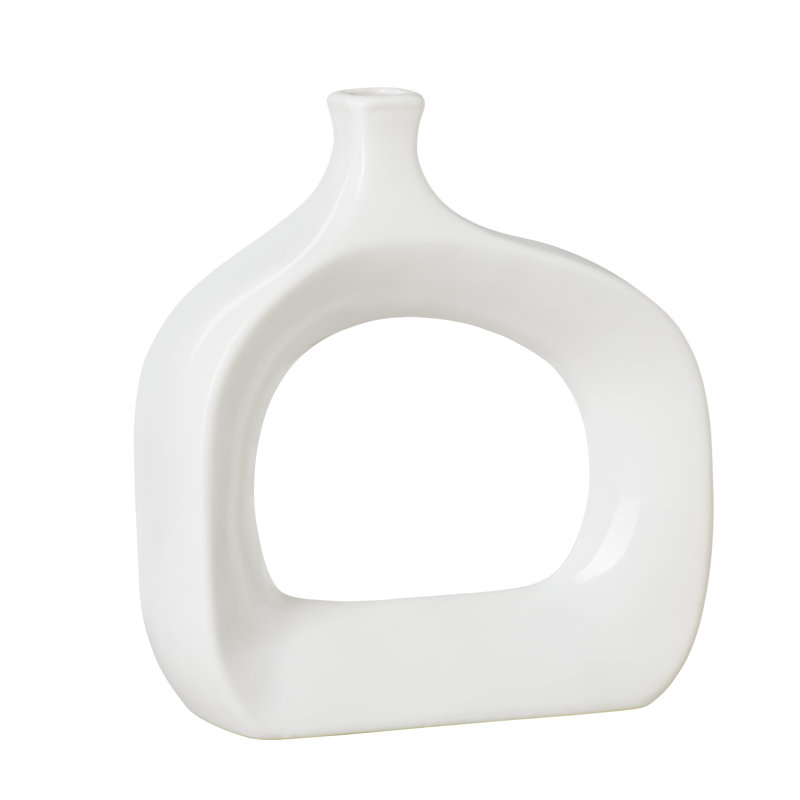  Orlando 11" Open Hole Ceramic White Vase, White