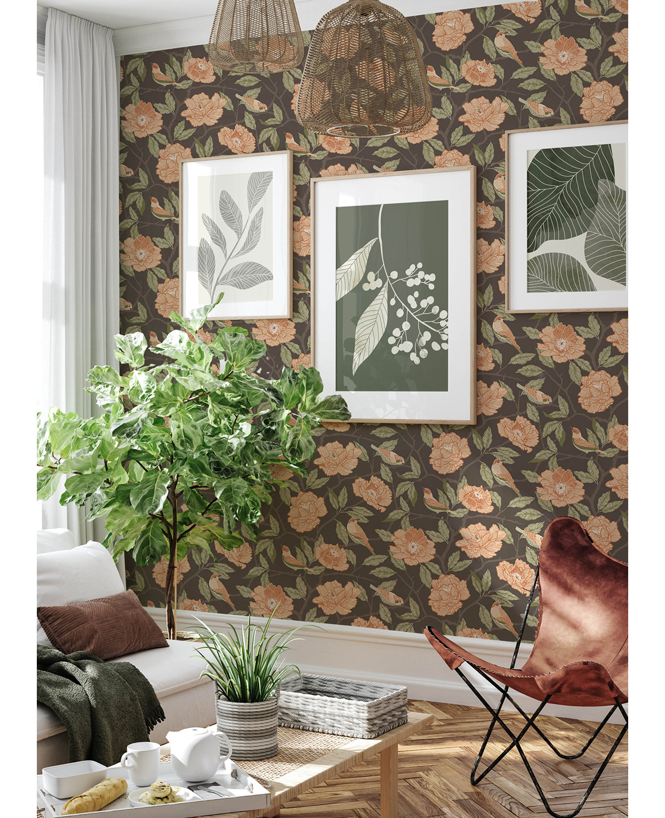 Botanical Wallpaper, Brown