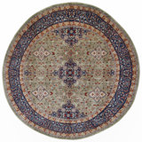 High-Quality Hand-Knotted Light Green And Navy Area Rug