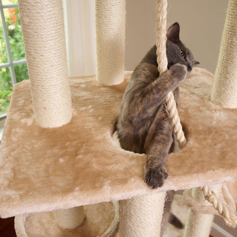 84-Inch Beige Faux Fur Multi-Level Cat Tree with Sisal Posts