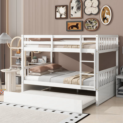Full Over Full Bunk Bed with Trundle, Ladder and Guardrails
