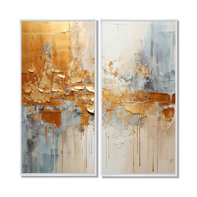 Golden Gleam I - ensemble de 2 impressions sur toile modernes, H 32 po x l 32 po, Impression encadrée flottante, Blanc