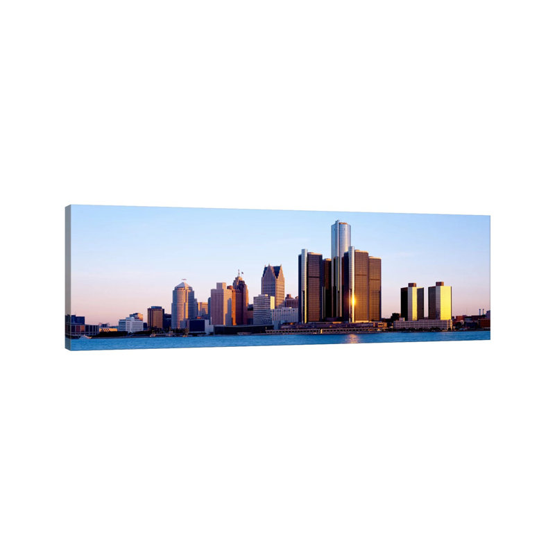 Morning, Detroit, Michigan, USA 1 Piece Wrapped Canvas Panoramic Wall Art, 121.92 cm H x 40.64 cm W x 3.175 cm D