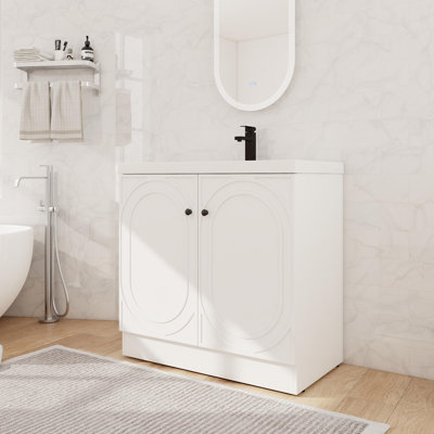 36" Single Sink Freestanding Bathroom Vanity Set, Floor Standing Bathroom Vanity With Resin Basin Sink Top, 2 Doors And 1 Adjustable Shelf