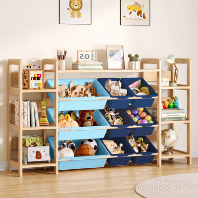 Toy Storage Organizer - Toy Organizers And Storage With Bookshelf, Toy Storage Shelf With 3 Shelves And 9 Storage Bins, Kids Bookshelf And Toy Storage For Kids Room, Playroom, Nursery