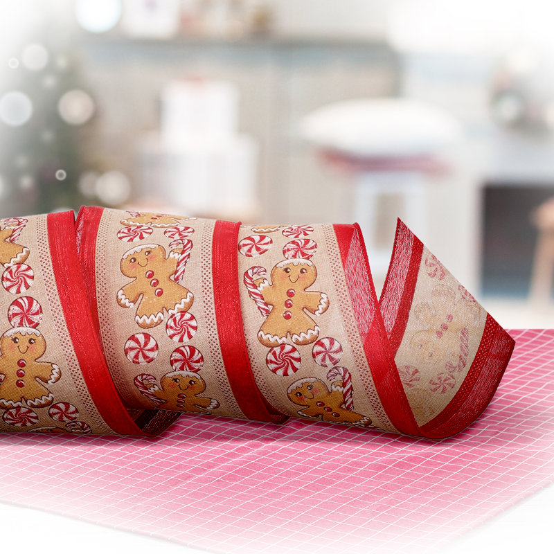 4"X10y Gingerbread/Peppermint On Lame Ribbon