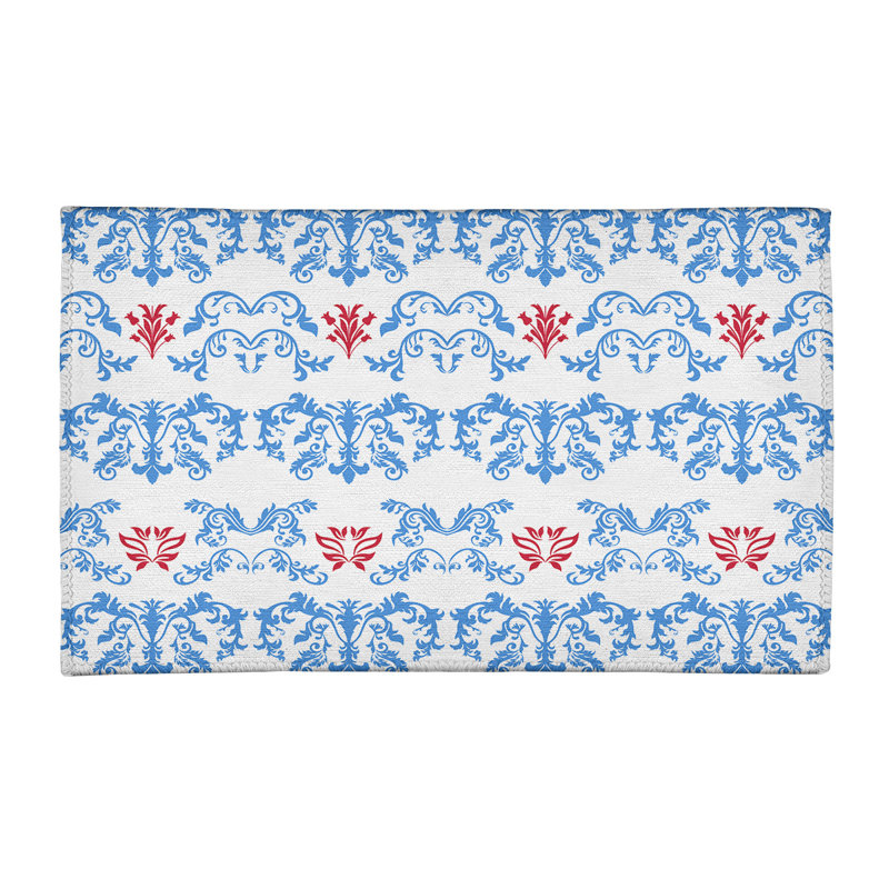 Tapis damassé blanc / bleu, Rectangle 2 pi x 3 pi