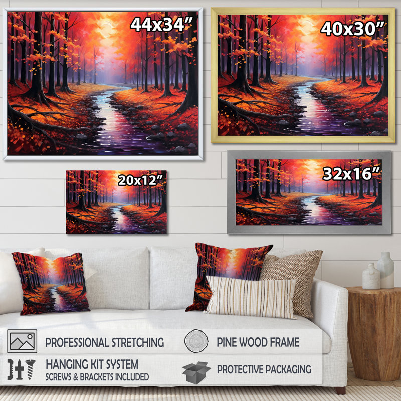 «Enchanted Path II» - campagne imprimée sur toile, H 30 po x l 40 po x P 1,5 po, Cadre flottant blanc