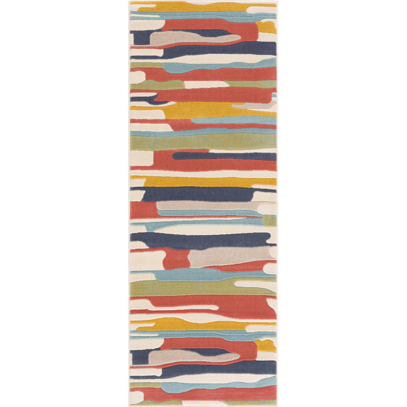 Tapis rayé beige / vert Dimond, Tapis de couloir 2 pi 7 po x 7 pi 3 po