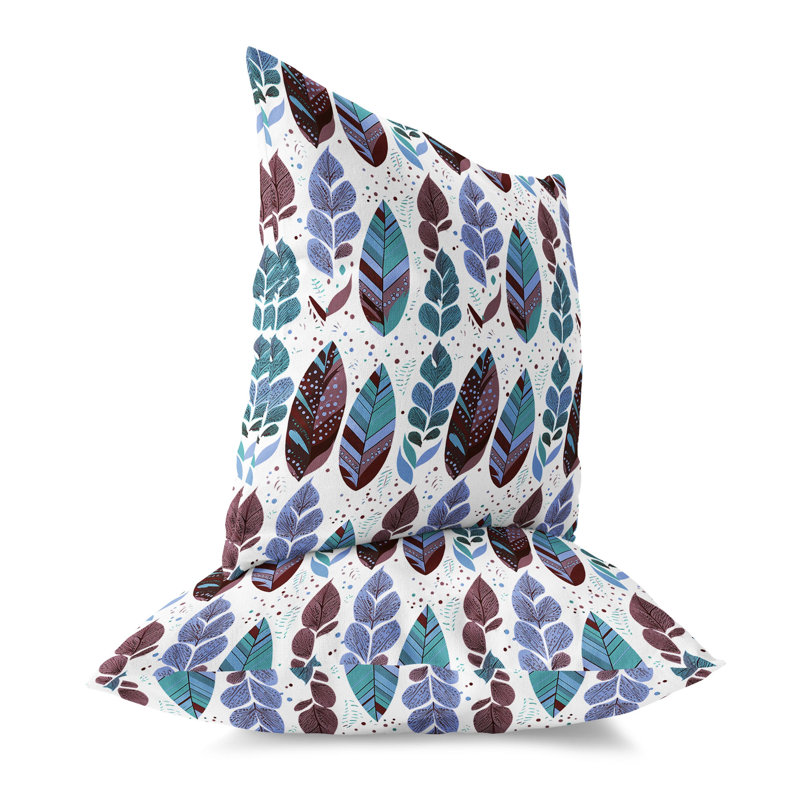 Brown and Teal Tribal Leaf Faux Suede Square Pillow
