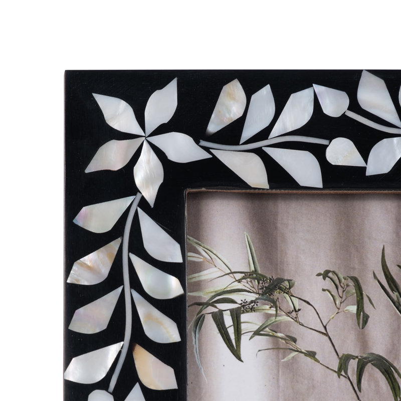 Élégants cadres floraux avec incrustation de nacre - Cadre décoratif pour décoration murale, présentoir, style de salon ou de bureau - noir