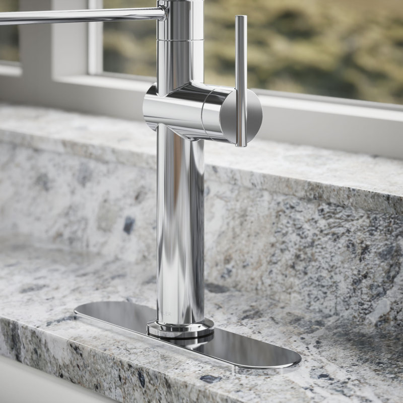 Kohler Crue Single Handle Semi-Professional Pre-Rinse Kitchen Faucet with Three-Function Pull Down Sprayer, Polished Chrome