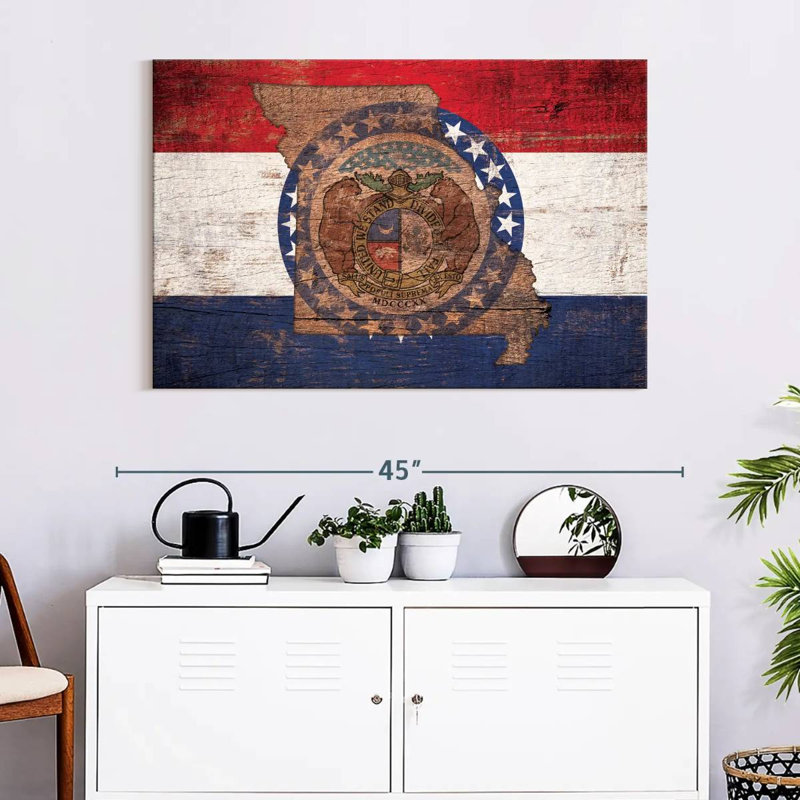 Borges State Map Over Missouri Flag, 26" H x 39" W