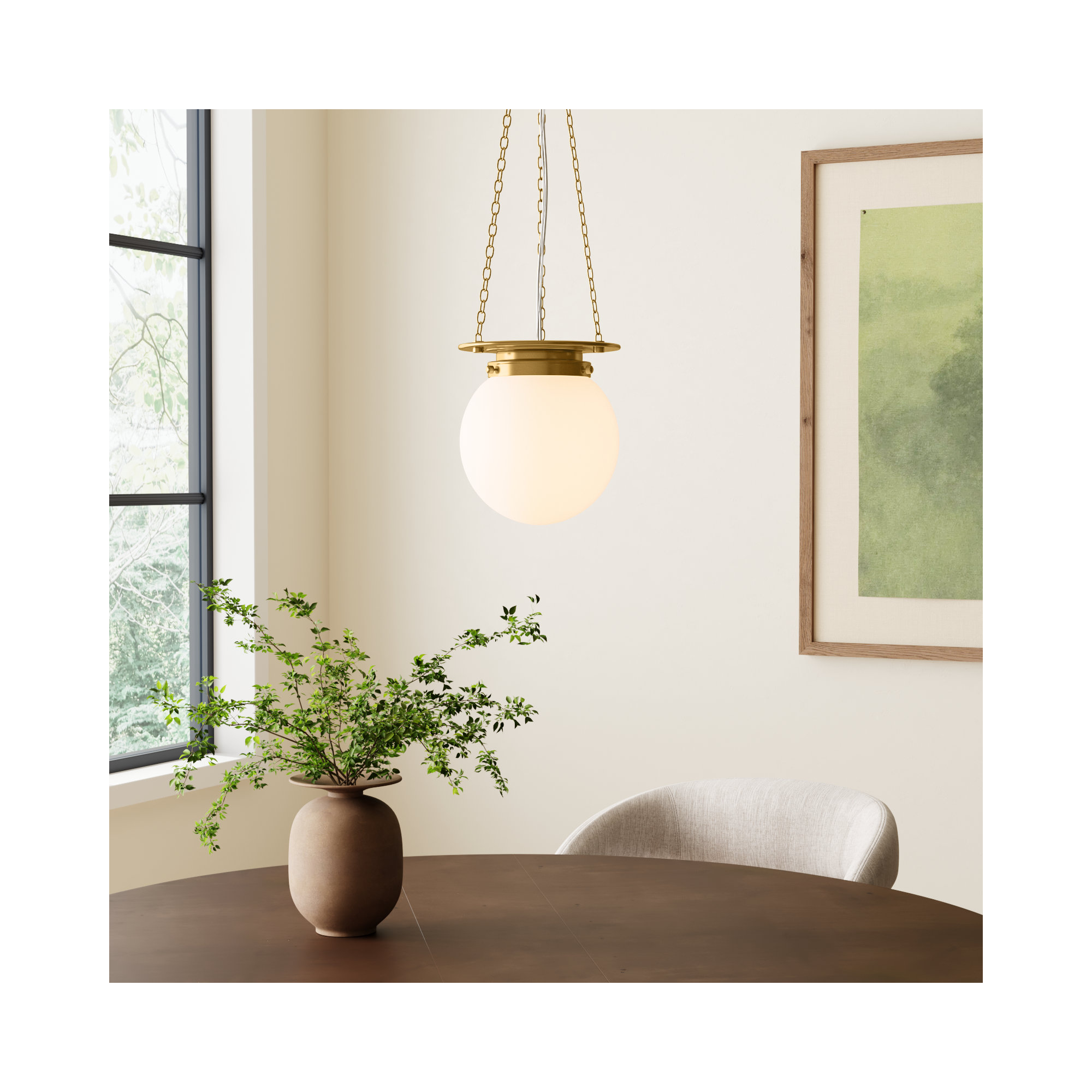 Zella Single Light Glass Dimmable Pendant, White, 82.75" H x 9" W x 9" D, Heritage Brass