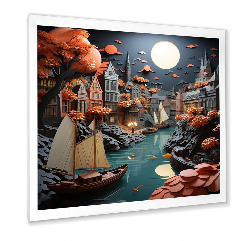 Port Port of Adventure II - reproduction sur toile, H 30 po x l 30 po x P 1 po, Cadre simple blanc