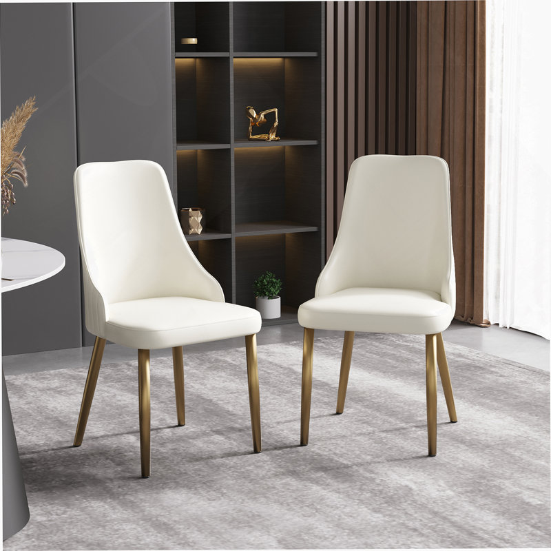 Modern Pu Sponge-Filled Dining Chair, Solid Wood Metal Legs, Suitable for Restaurants, Living Rooms and Rooms-(Set Of 2)